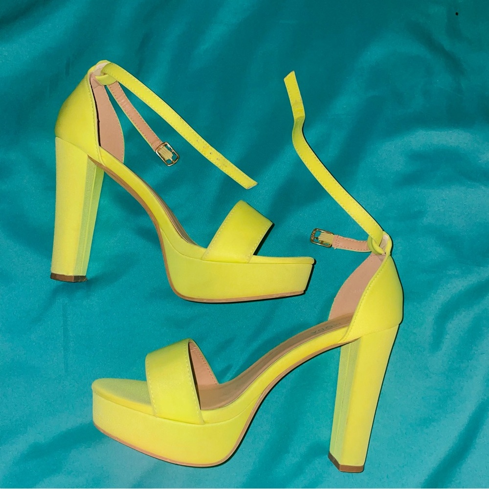 neon yellow platform heels